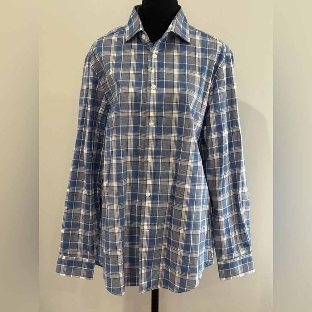 Michael Kors L 16 32/33 Men's Blue and White Plaid Slim Fit w Stretch 210